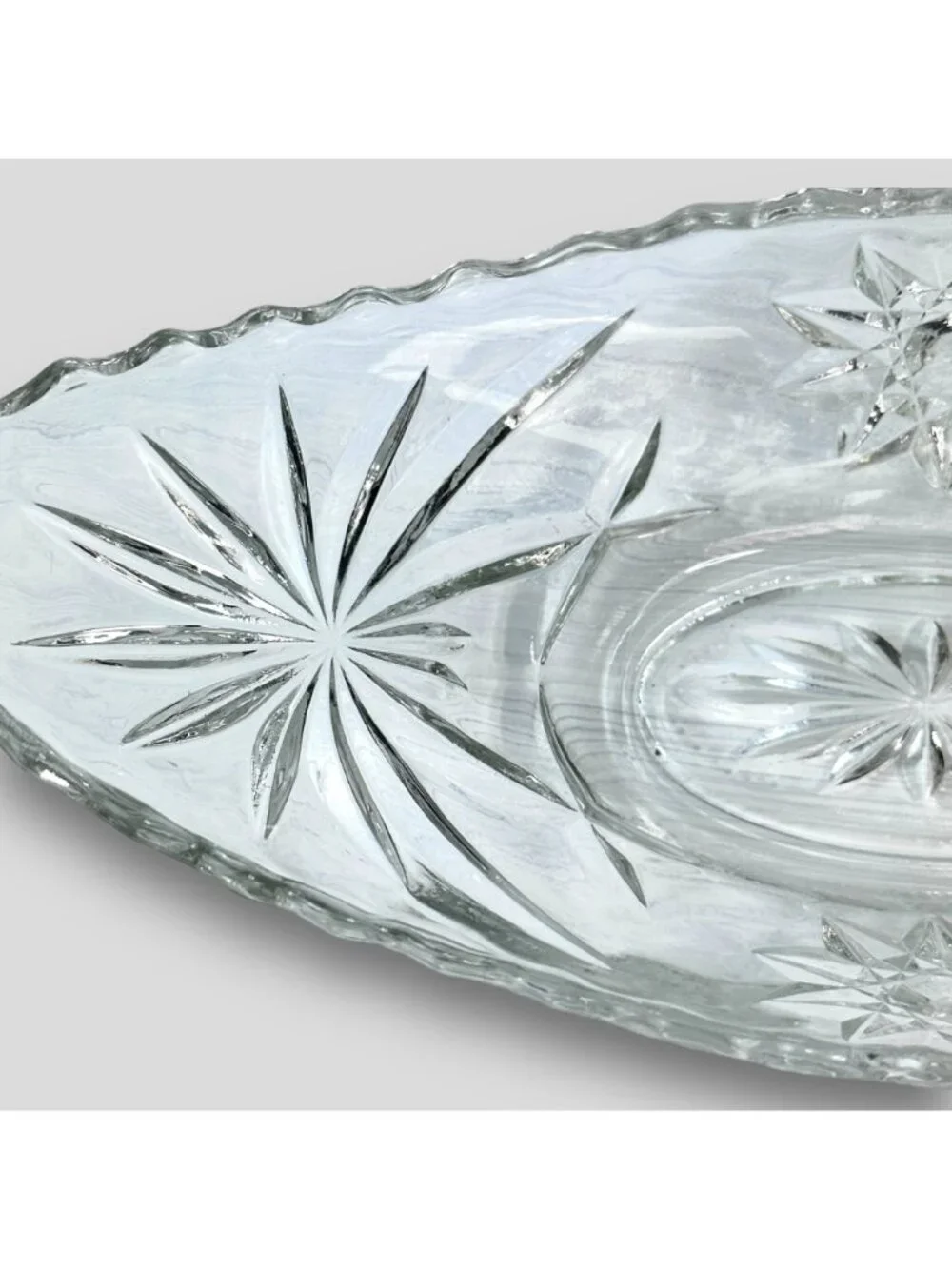 Vintage Elegant Crystal Clear Oval Star of David Glass Relish Boat EUC No Chips/